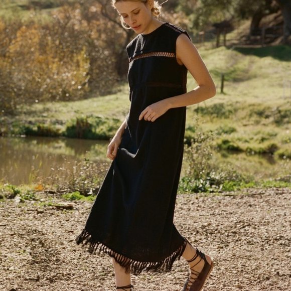 Doen Dresses & Skirts - DOEN | 100% Silk Quintana Fringe Dress Black Med